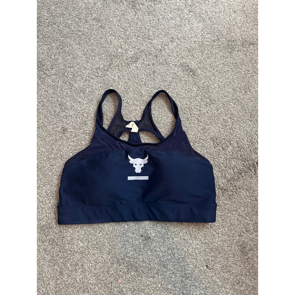 Under Armour Project Rock Navy Blue Mesh Racerback Sports Bra Womens Large